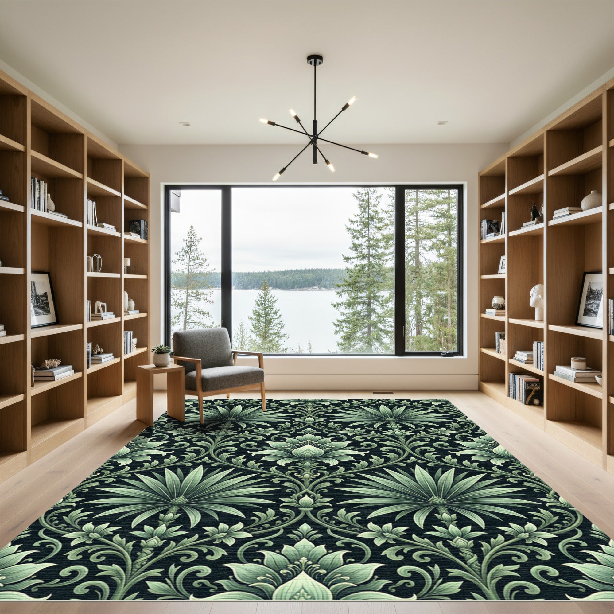 Sage Green Floral Damask Art Nouveau Rug