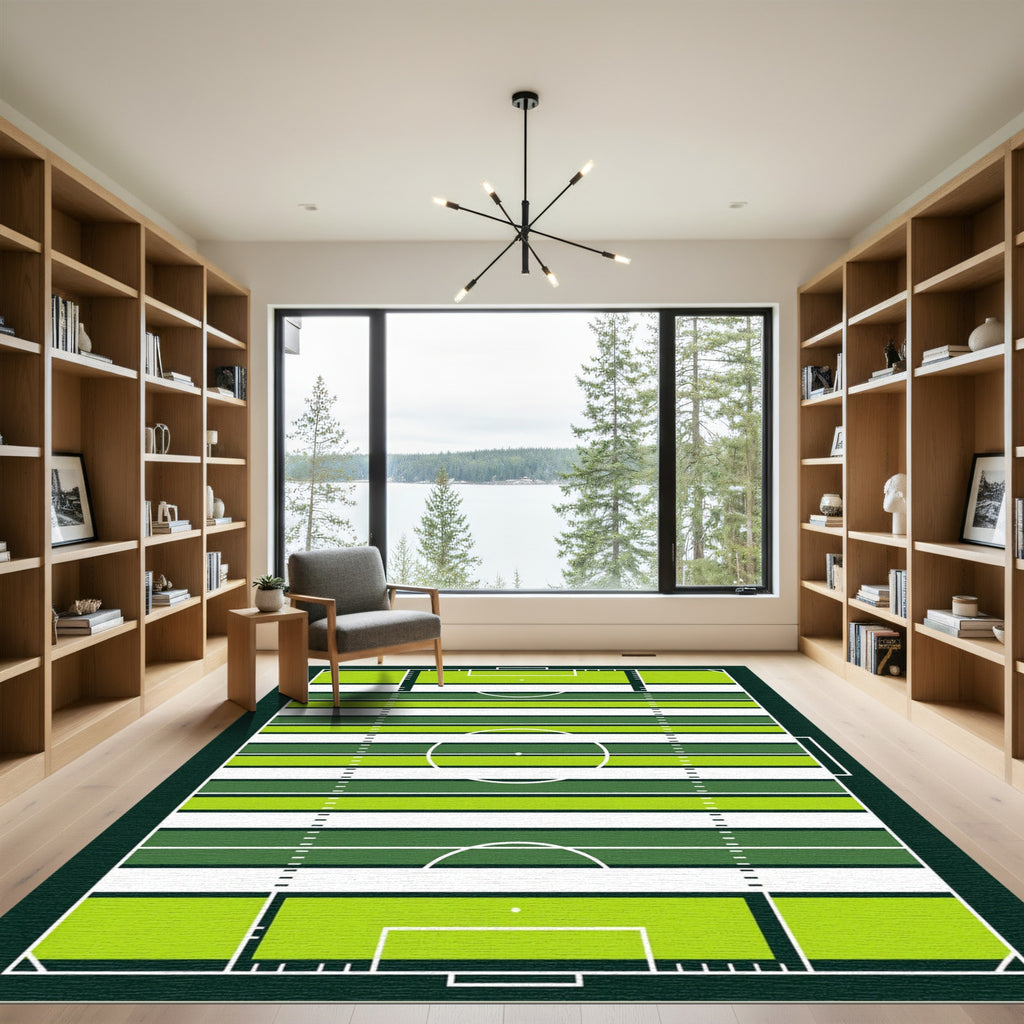 Modern Green and White Striped Pitch Rug
