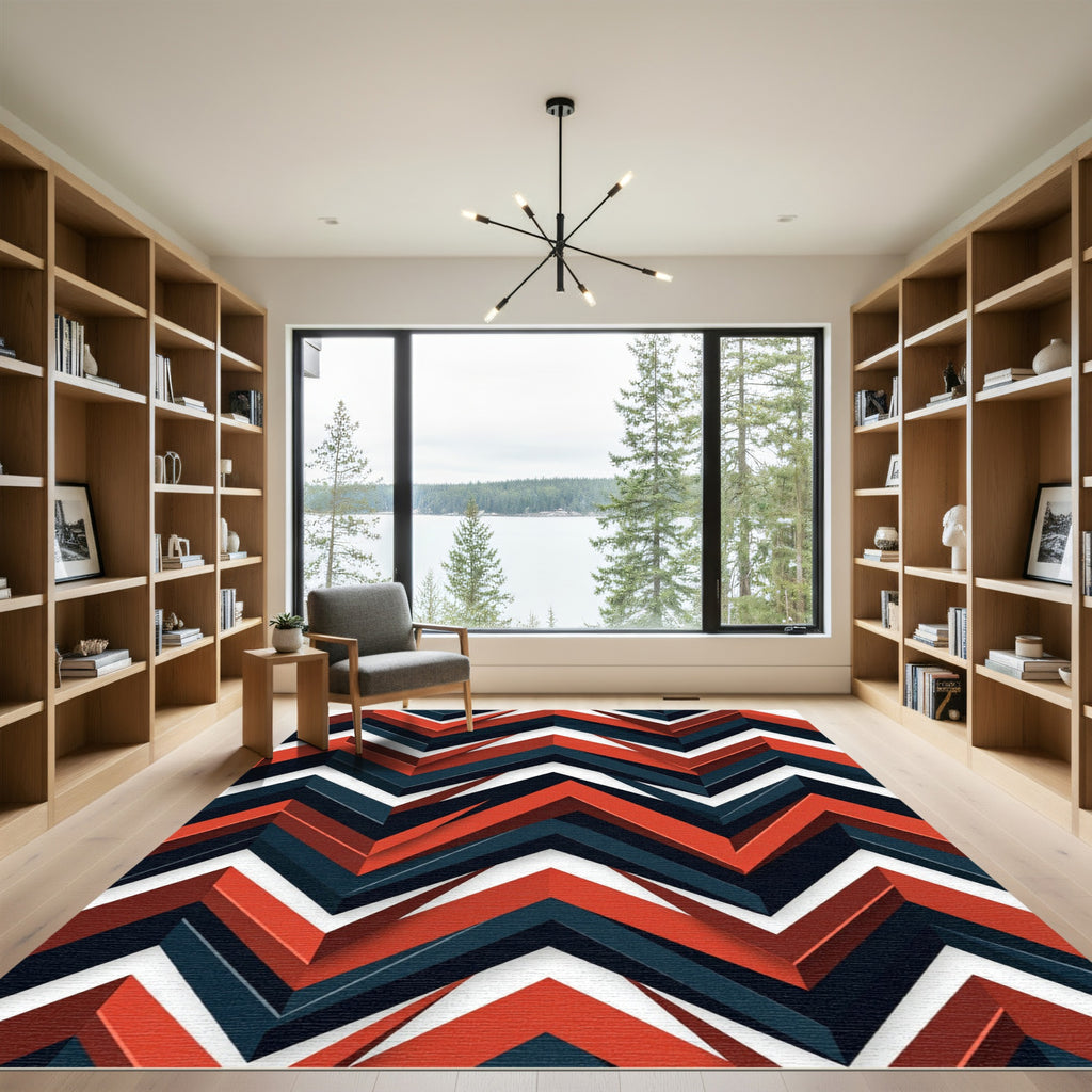 Modern Chevron Geometric Crimson Charcoal Rug