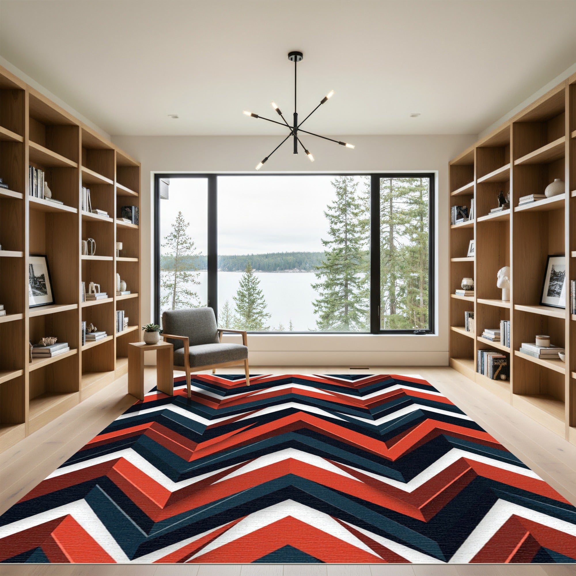 Modern Chevron Geometric Crimson Charcoal Rug