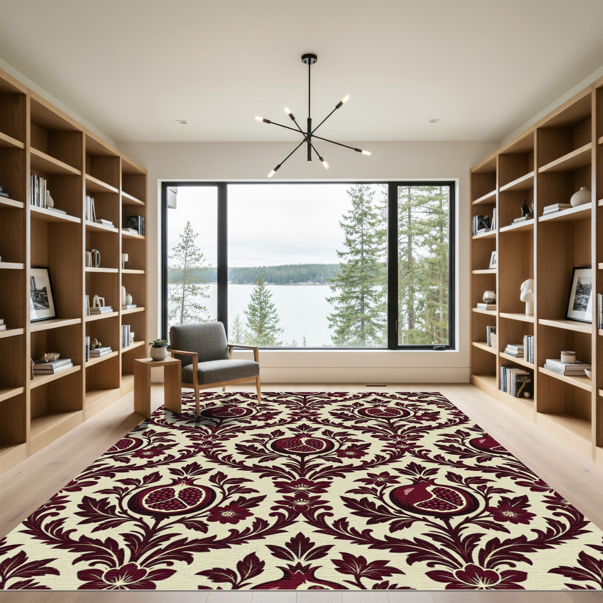 Rich Burgundy Pomegranate Damask Rug