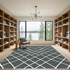 Modern Charcoal Geometric Grid Art Rug