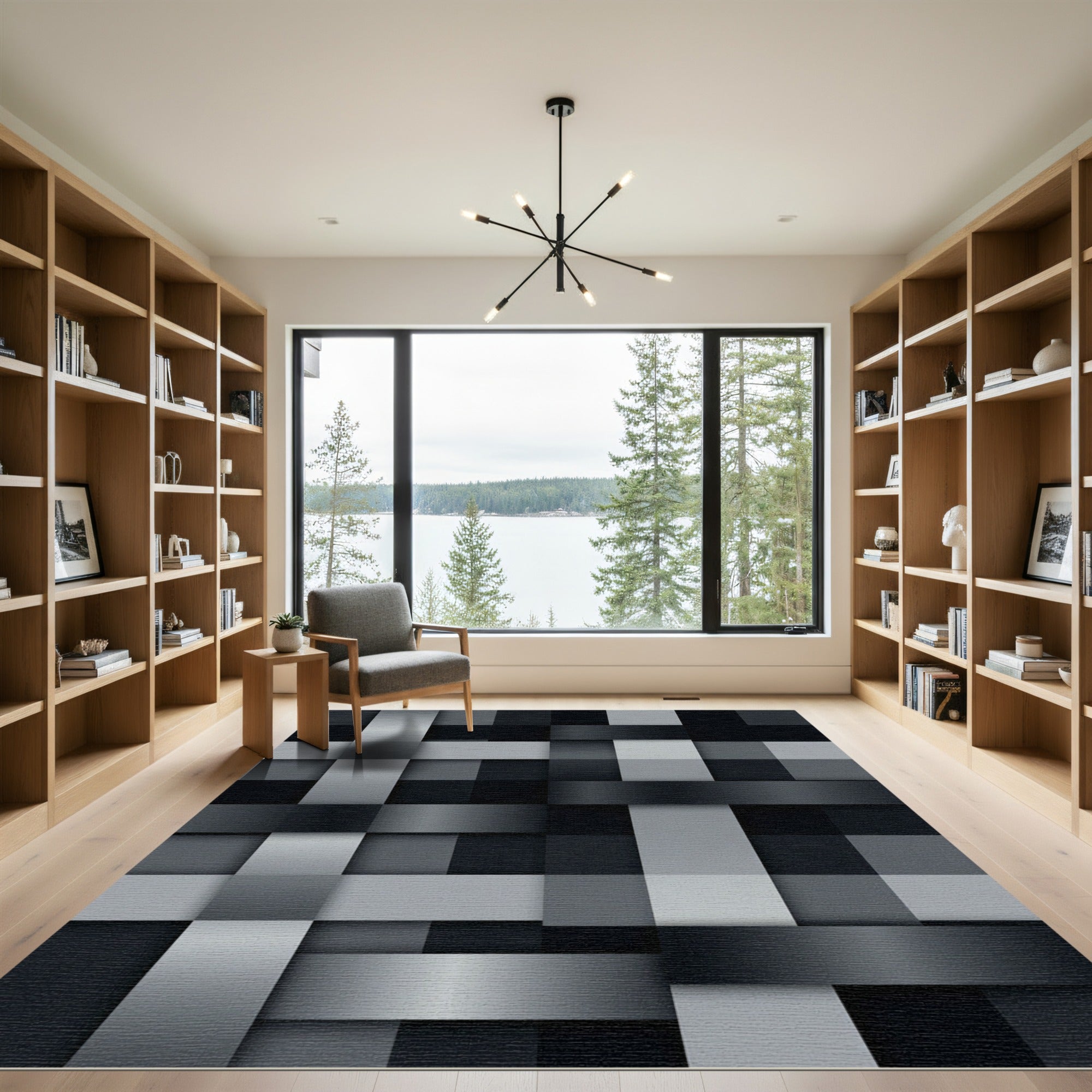 Monochrome Cubes Abstract Weave Rug