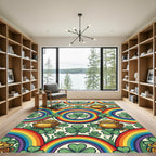 Whimsical Rainbow Shamrock Gold Coin Medallion Rug