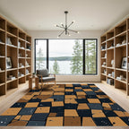 Abstract Earthy Ochre and Obsidian Tiled Rug