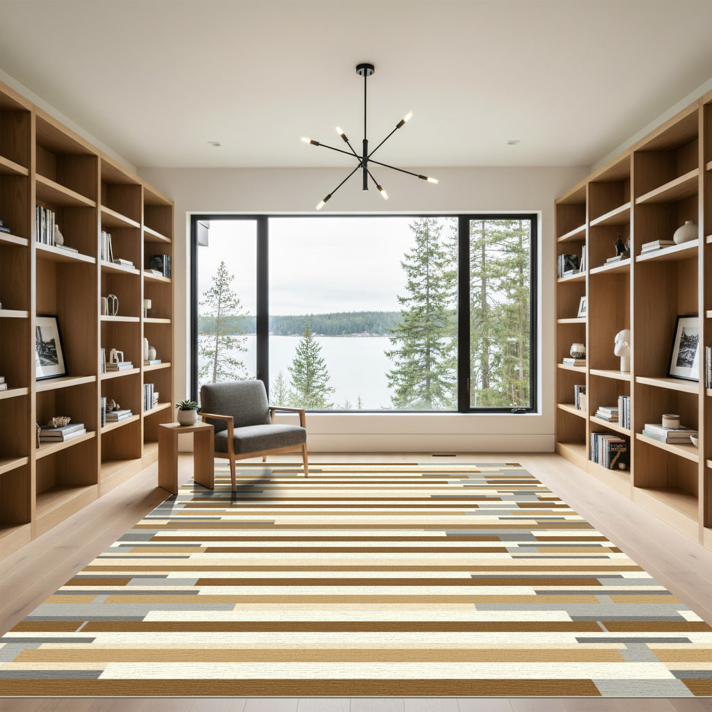 Modern Horizontal Stripe Wood Grain Rug