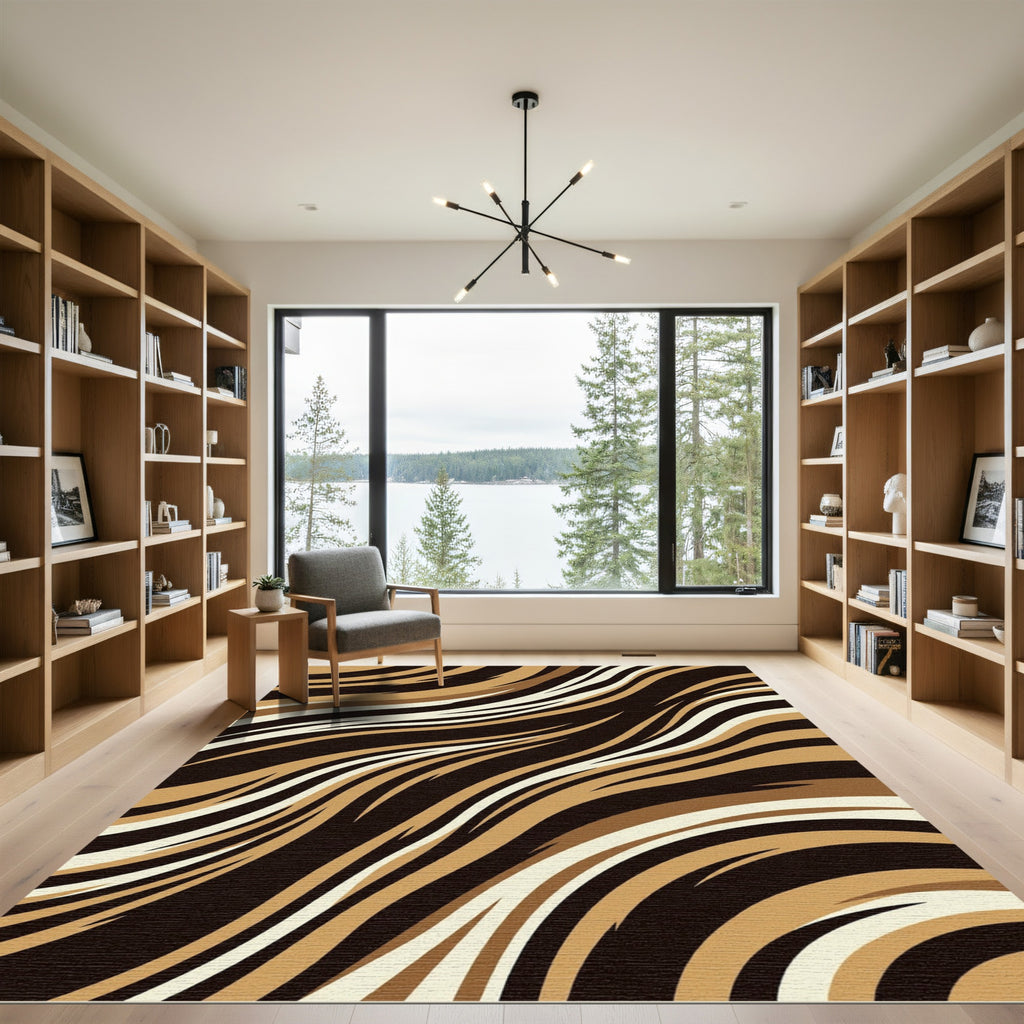 Abstract Golden Brown Tiger Wave Rug