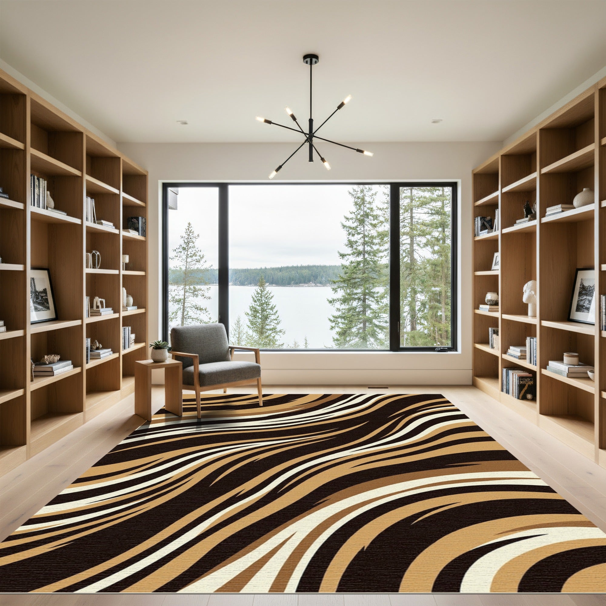 Abstract Golden Brown Tiger Wave Rug