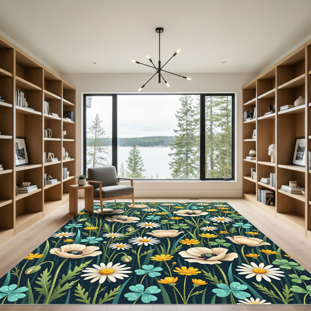 Whimsical Meadow Wildflower Field Rug