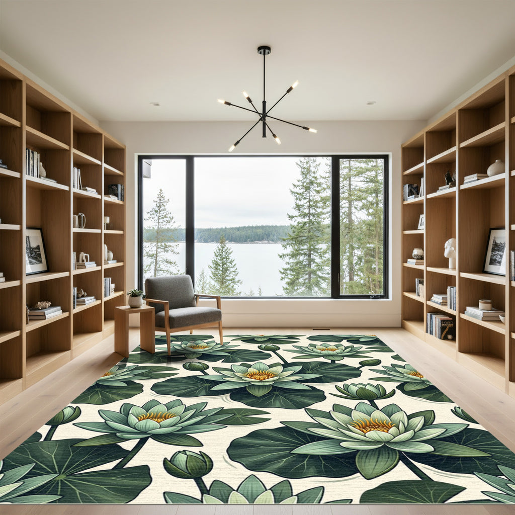 Botanical Sage Water Lily Pond Rug