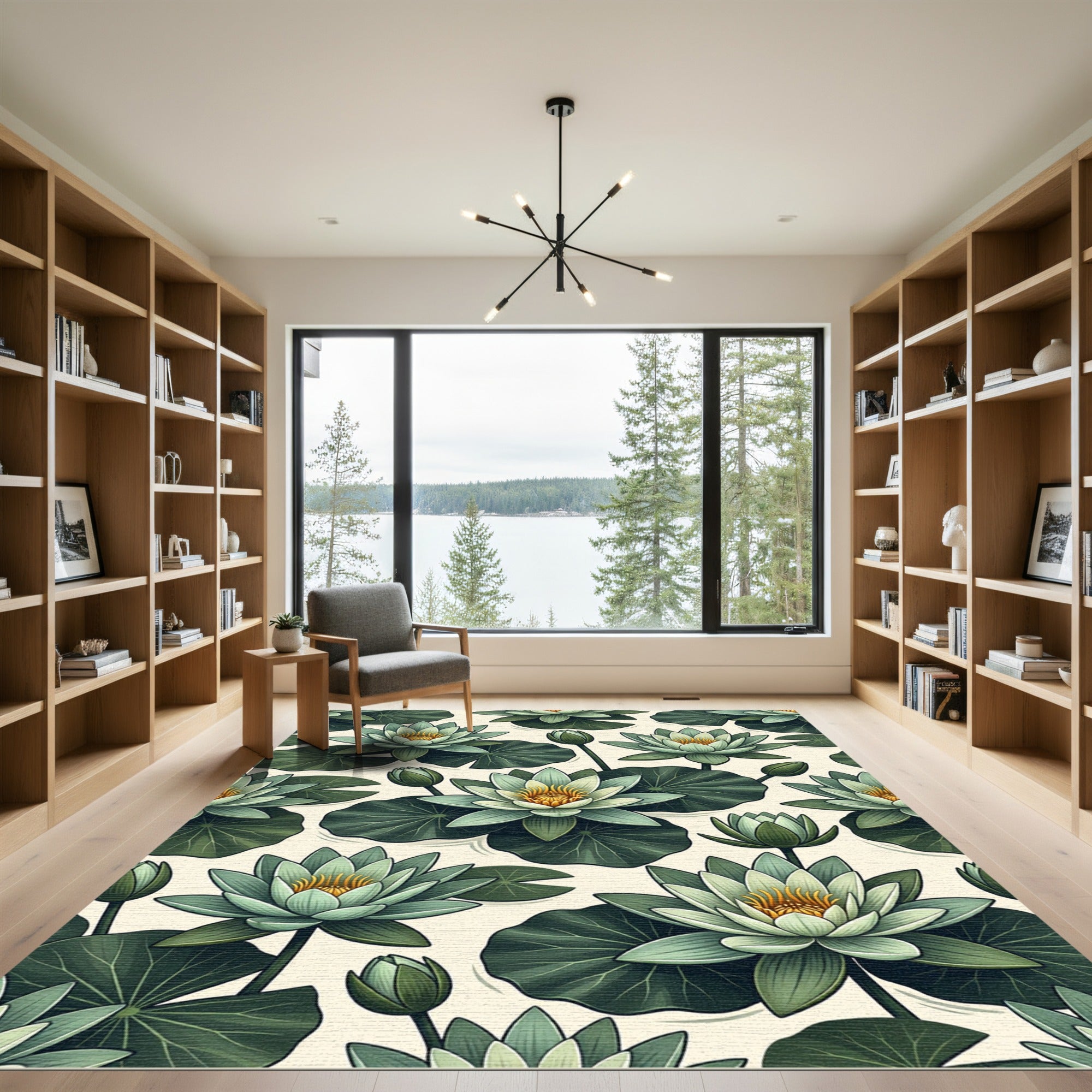 Botanical Sage Water Lily Pond Rug