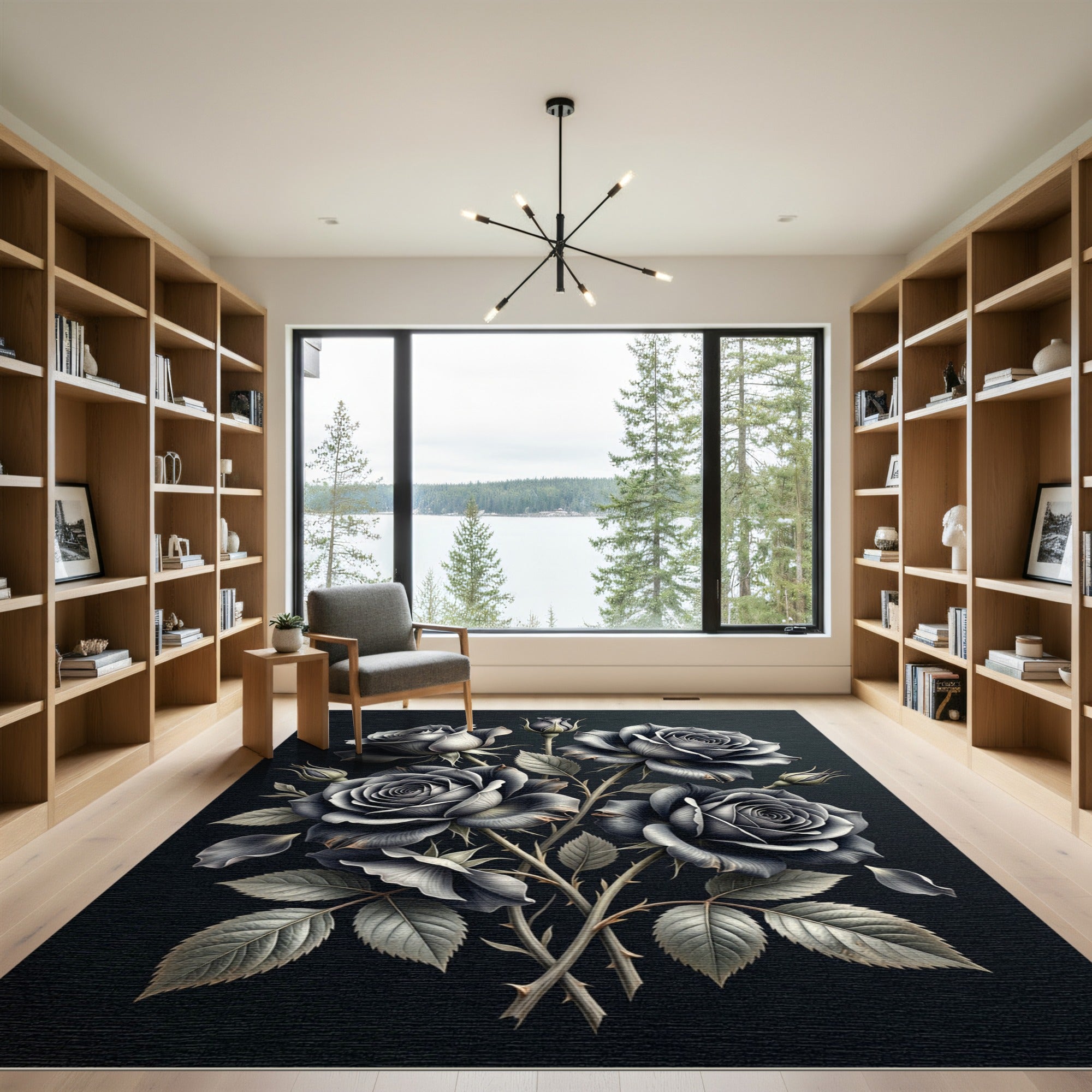Dramatic Black Rose Garden Arrangement Rug