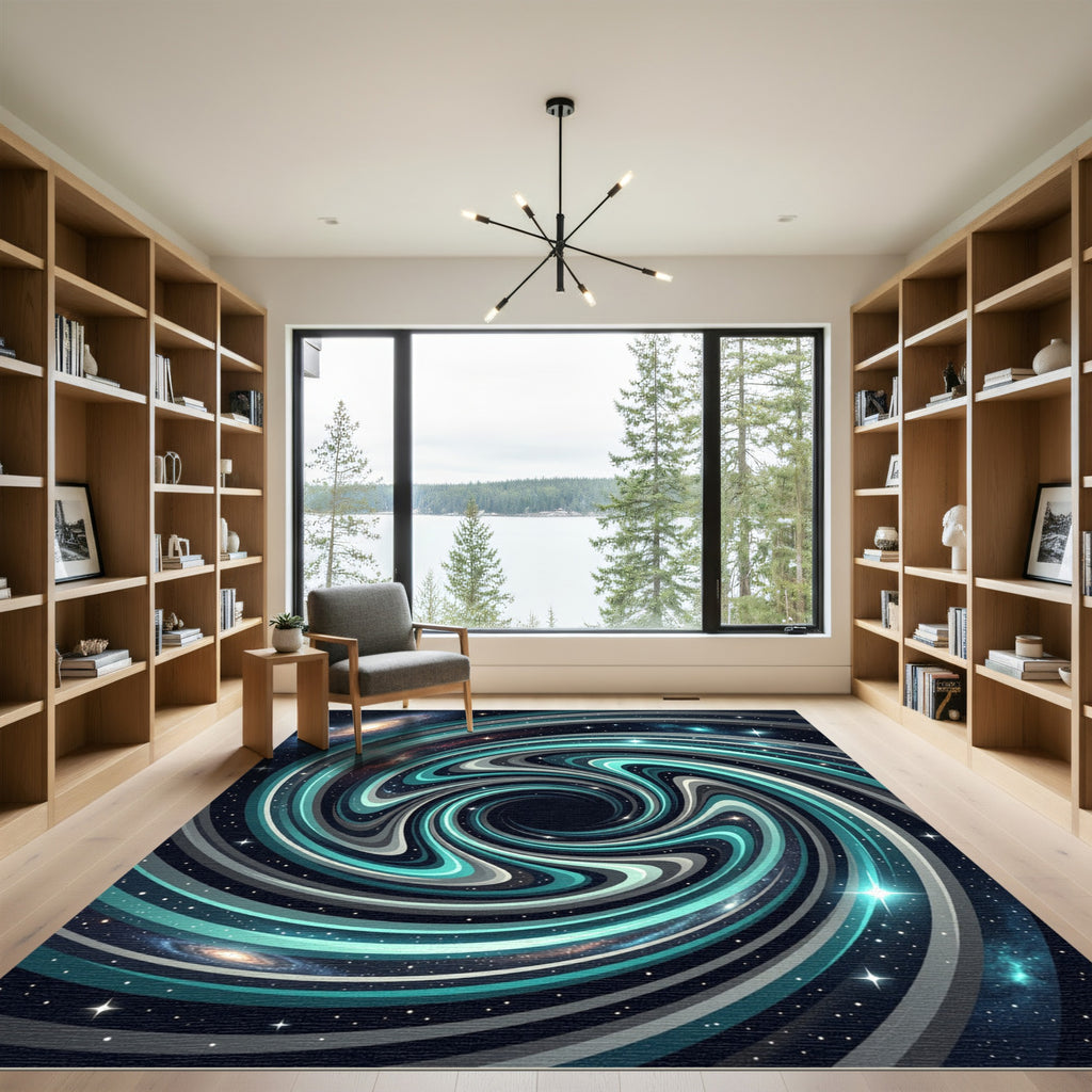 Cosmic Teal Swirl Galaxy Swirl Rug