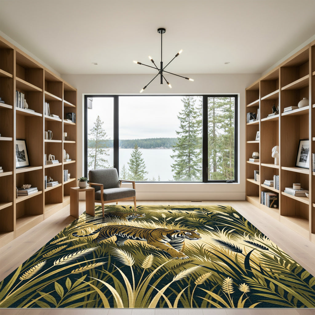 Golden Tigers In Tall Grass Meadow Rug