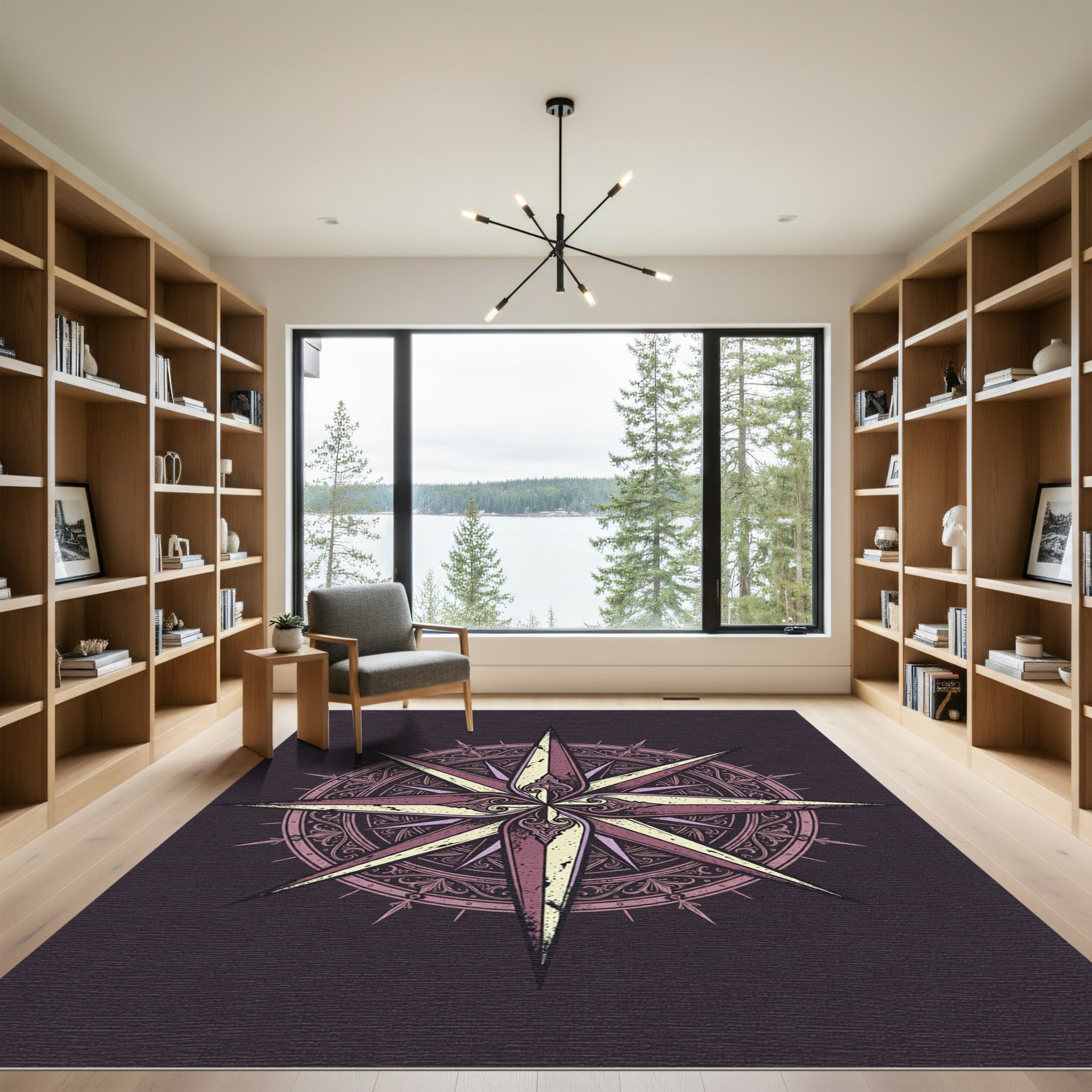 Ornate Dusty Rose Compass Star Rug