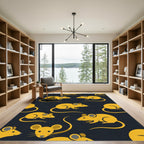 Playful Yellow Mouse Silhouette Wallpaper Rug