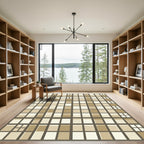 Earthy Geometric Grid with Light Squares Rug