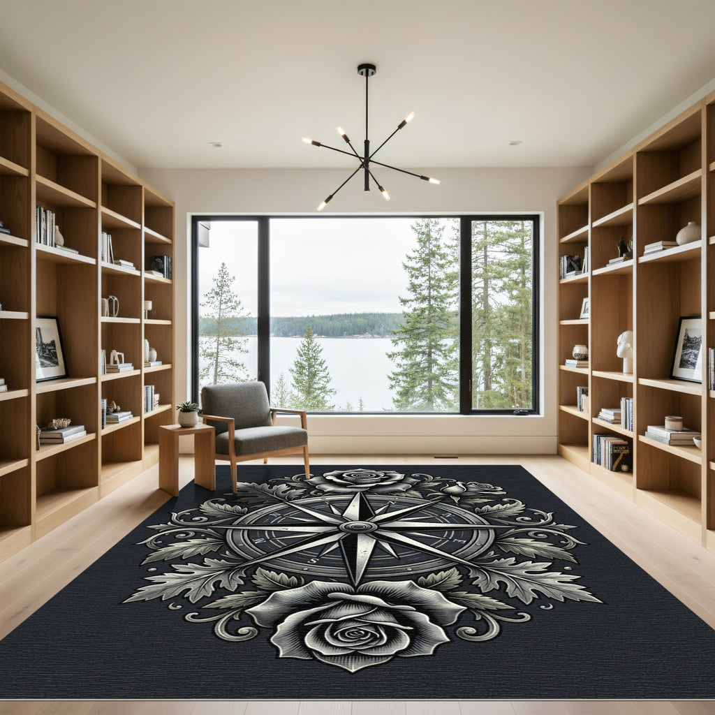 Monochromatic Rose Compass Garland Rug