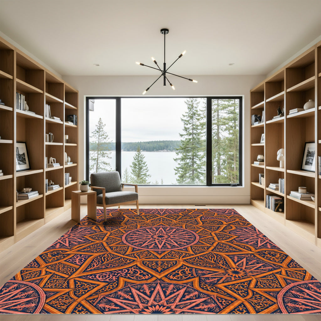 Ornate Sienna Orange Starburst Medallion Rug