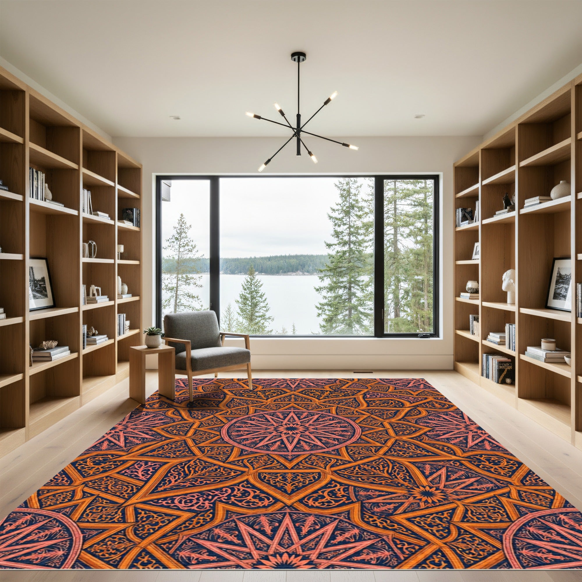Ornate Sienna Orange Starburst Medallion Rug