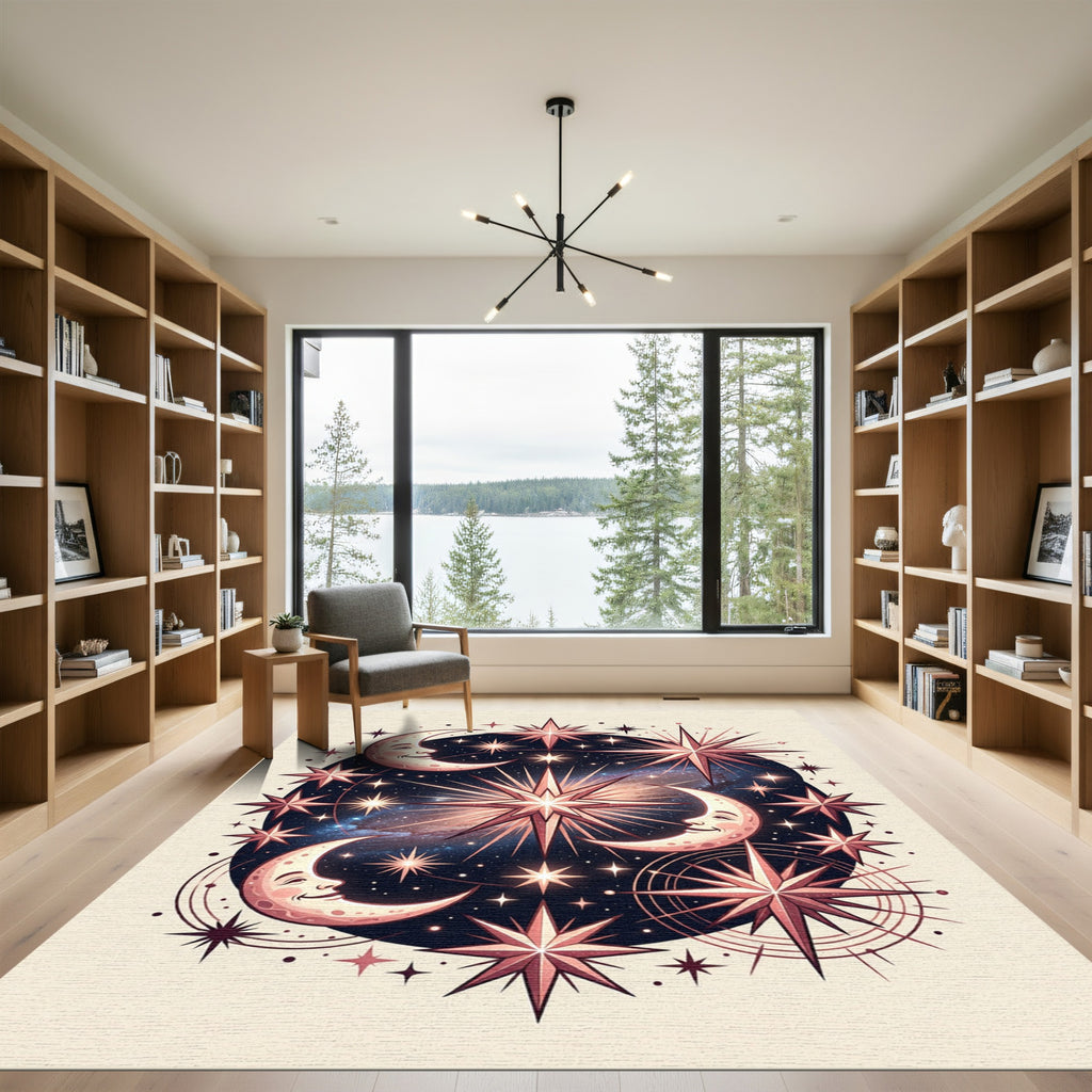 Celestial Crescent Moon Starry Night Rug