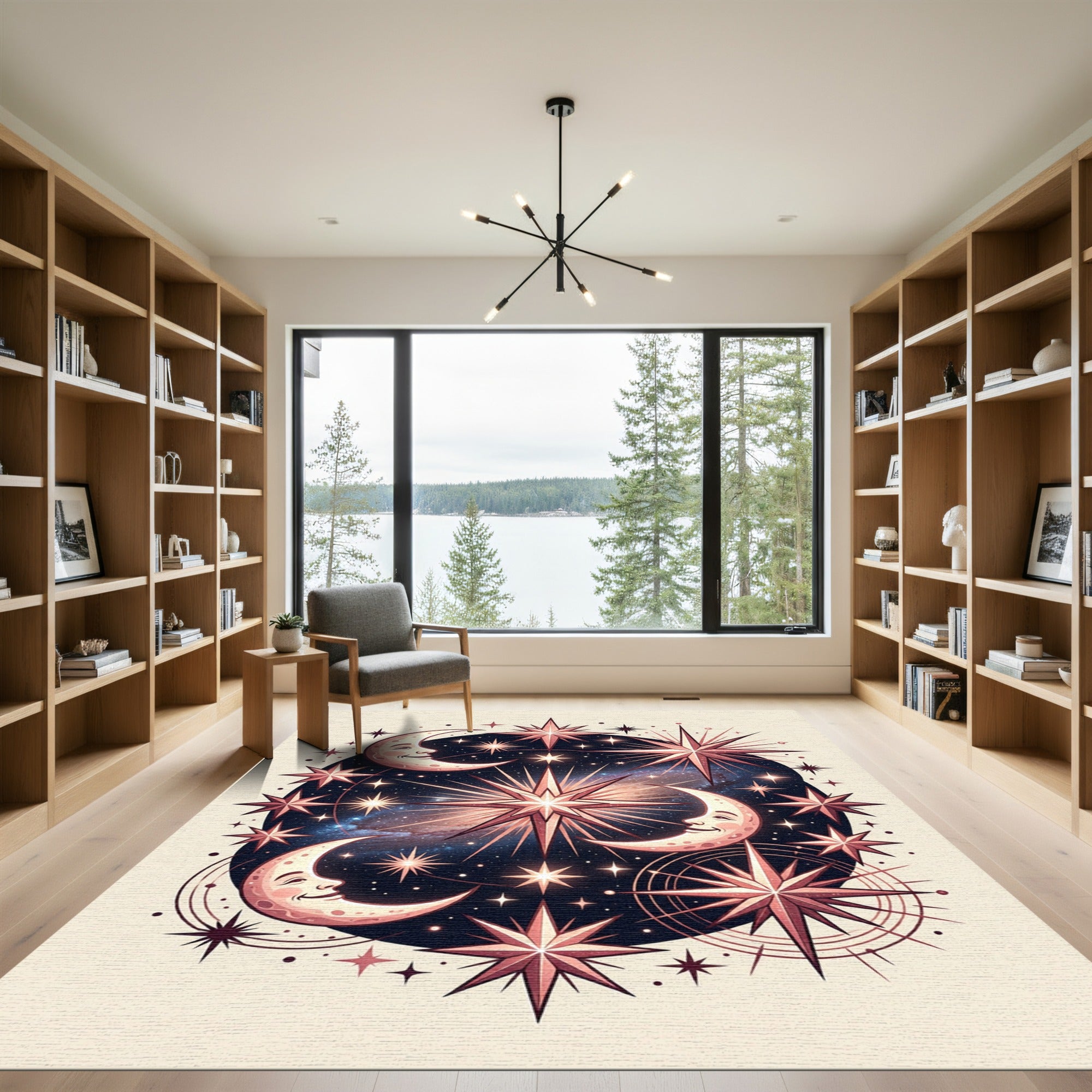 Celestial Crescent Moon Starry Night Rug