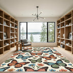 Whimsical Butterfly Meadow Soft Pastel Illustration Rug