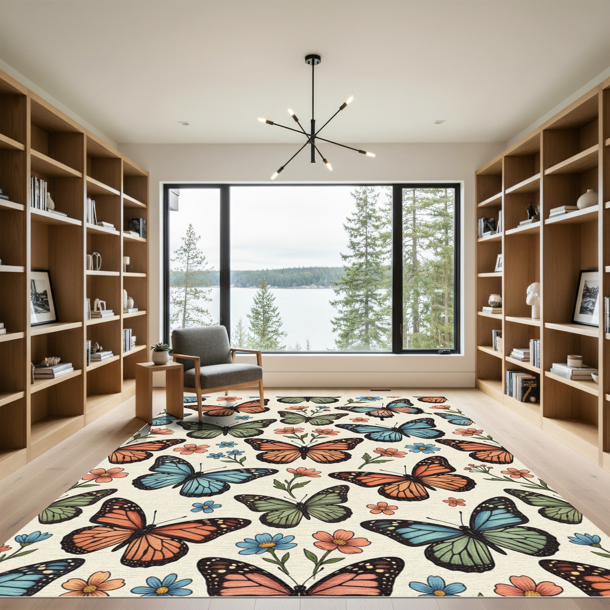Whimsical Butterfly Meadow Soft Pastel Illustration Rug