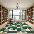 Midcentury Forest Geometric Block Composition Rug