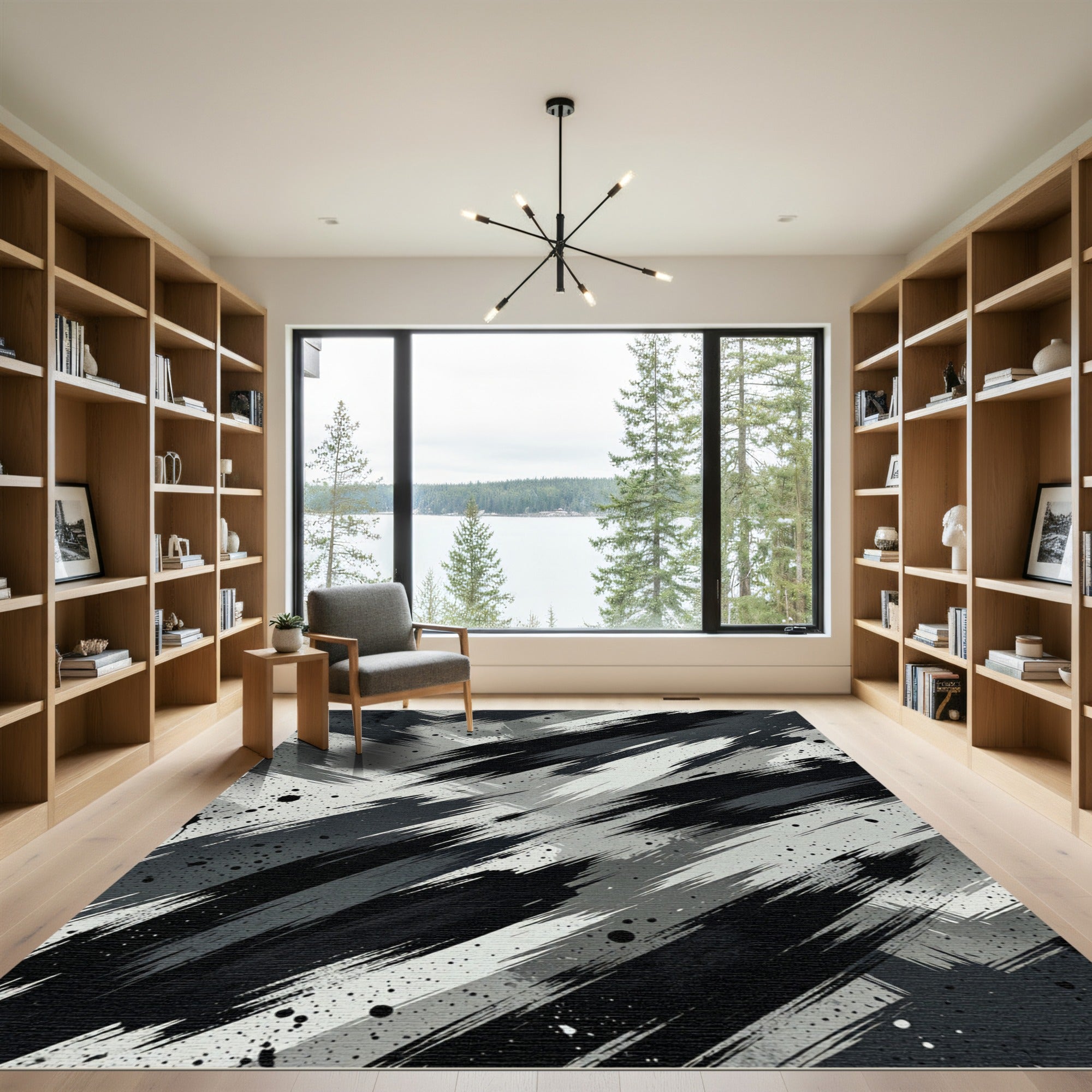 Monochromatic Abstract Brush Stroke Rug