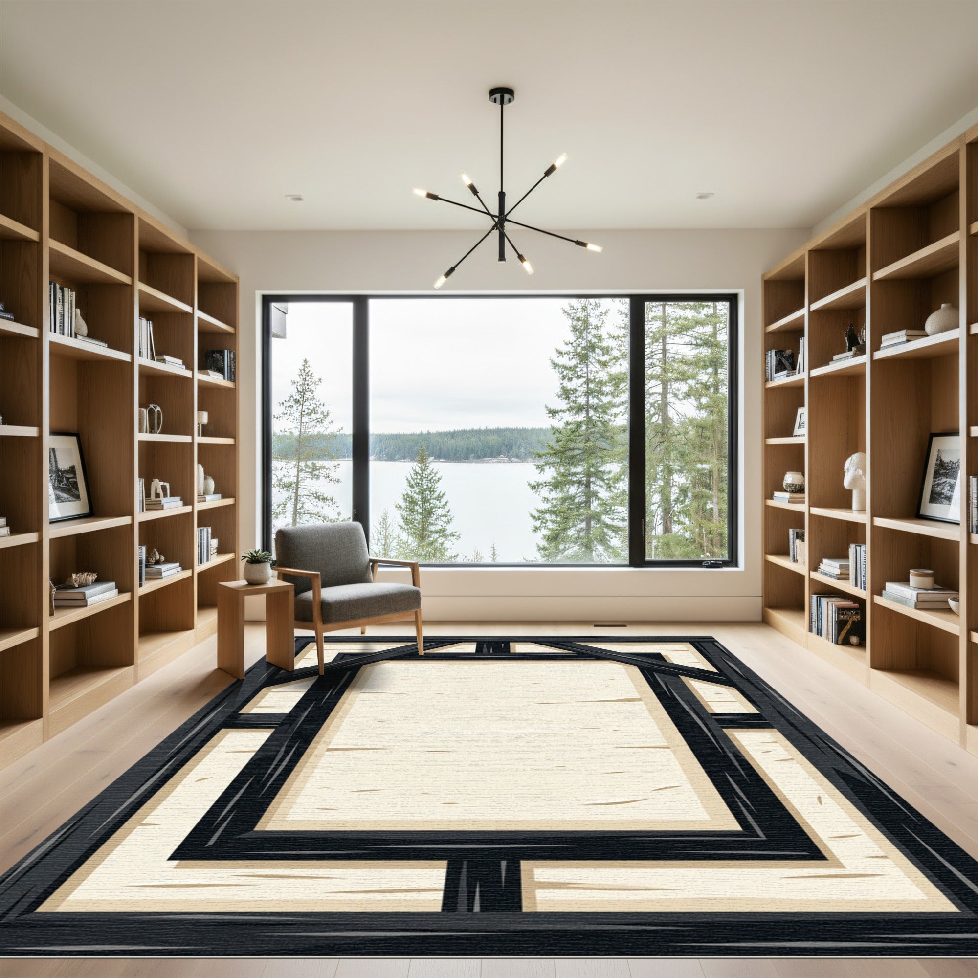 Rustic Dark Beam Cream Linen Rectangular Rug