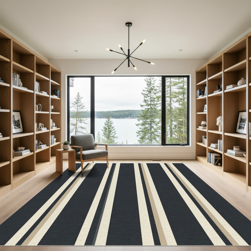 Dark Blue Cream Striped Composition Rug