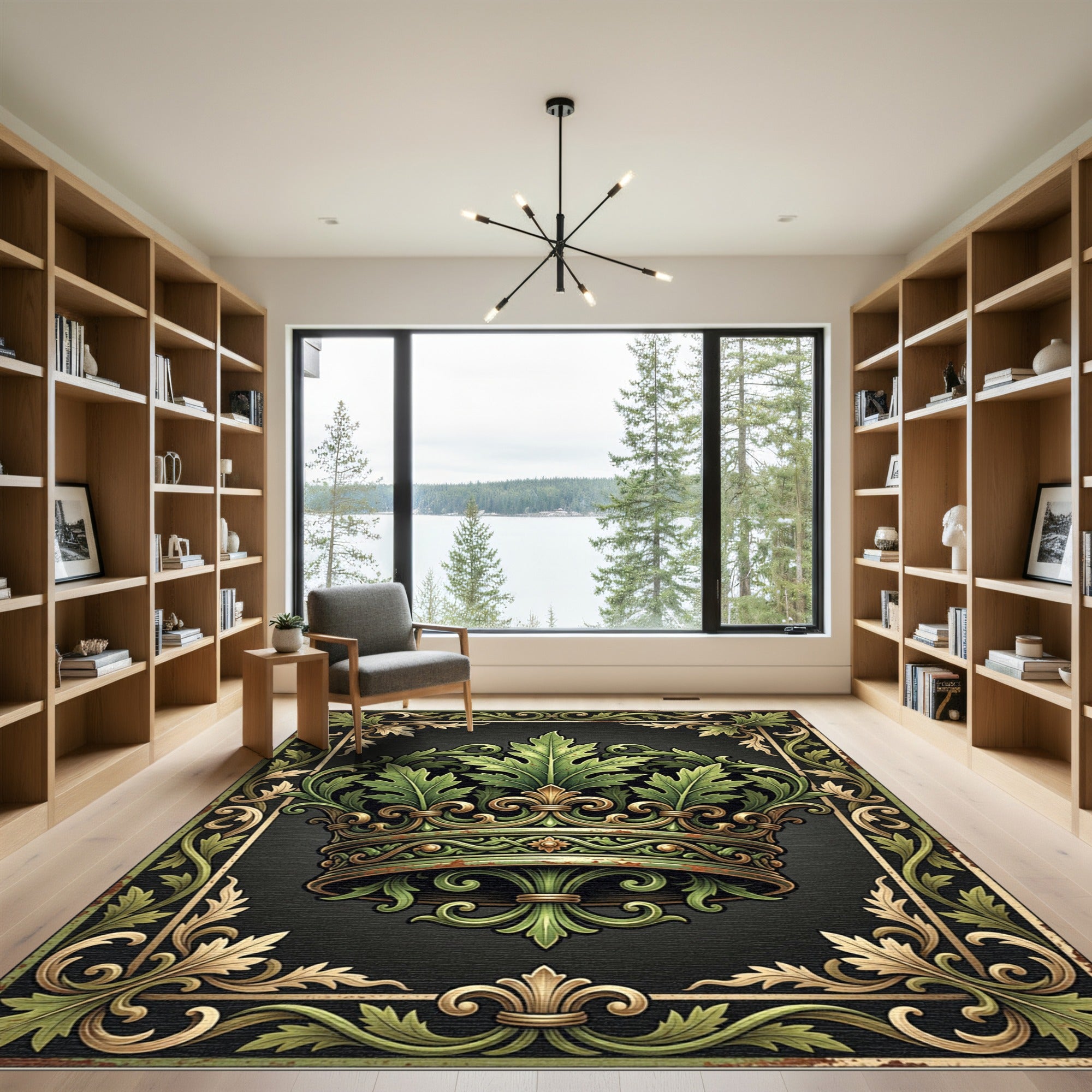 Ornate Green Acanthus Leaf Crown Rug