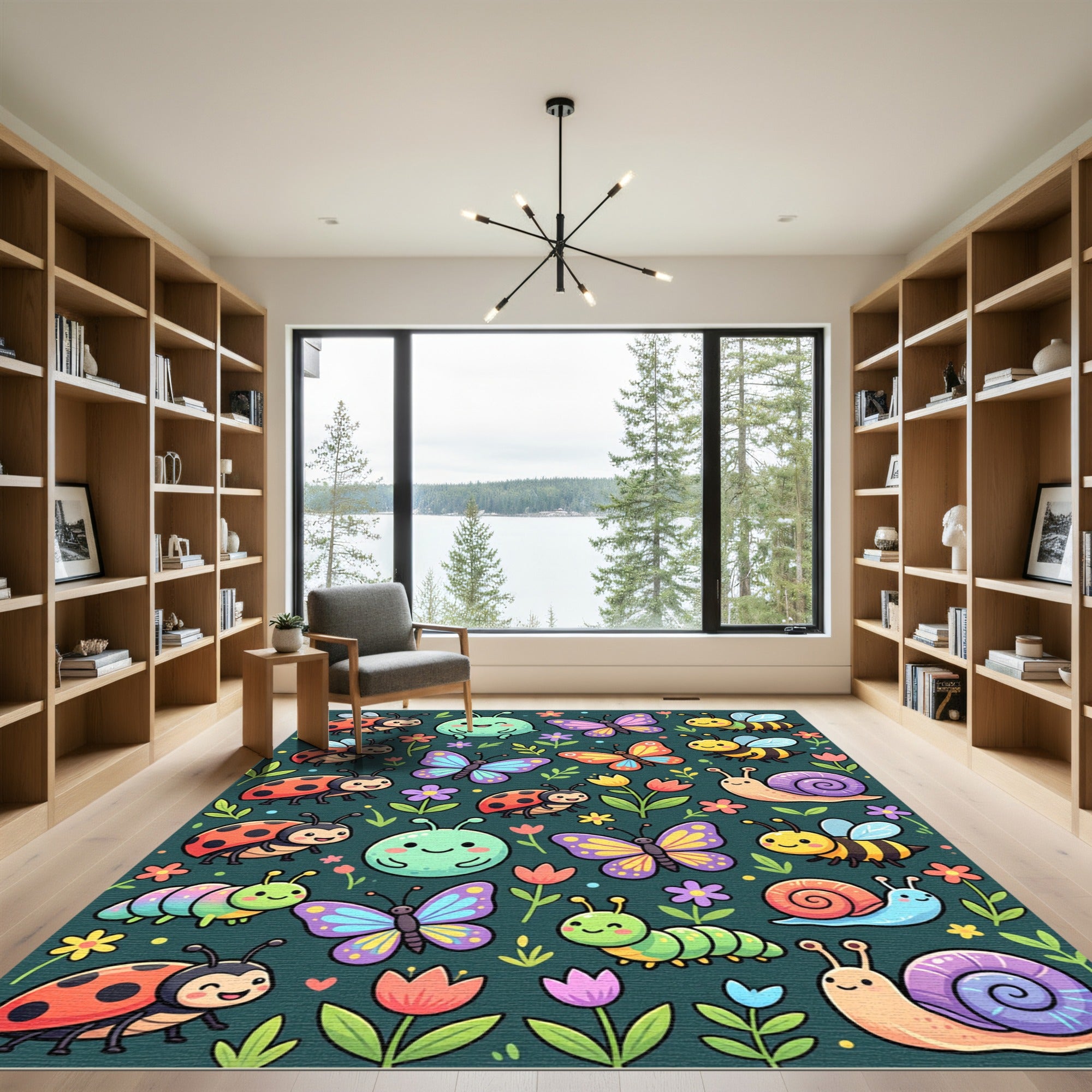Whimsical Colorful Insect Garden Meadow Rug