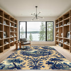 Blue Toile Countryside Pastoral Scenic Meadow Rug