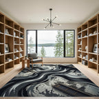 Grayscale Abstract Brushstroke Swirl Rug