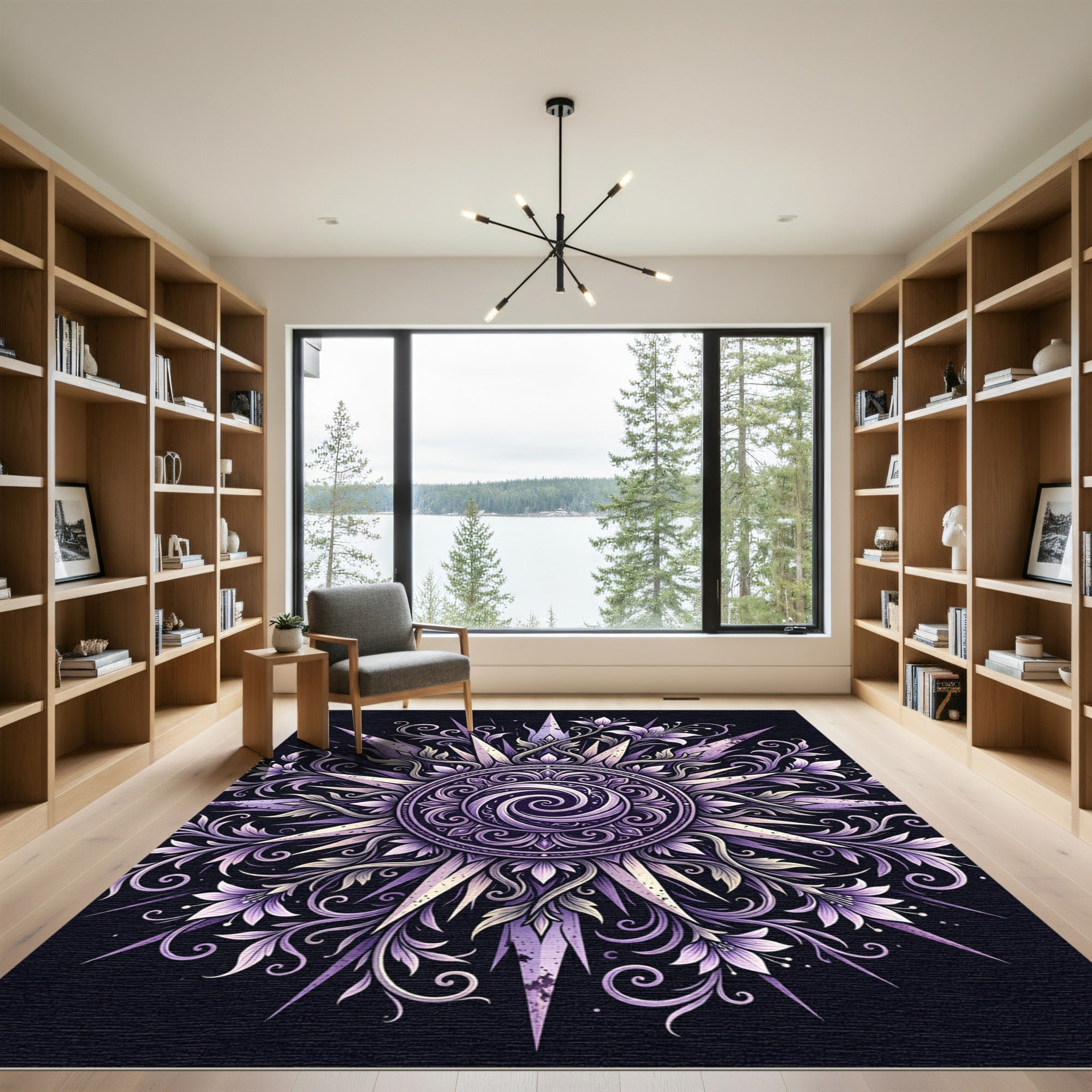 Ethereal Lavender Floral Starburst Mandala Rug