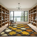 Rustic Golden Diamond Lattice Grid Rug