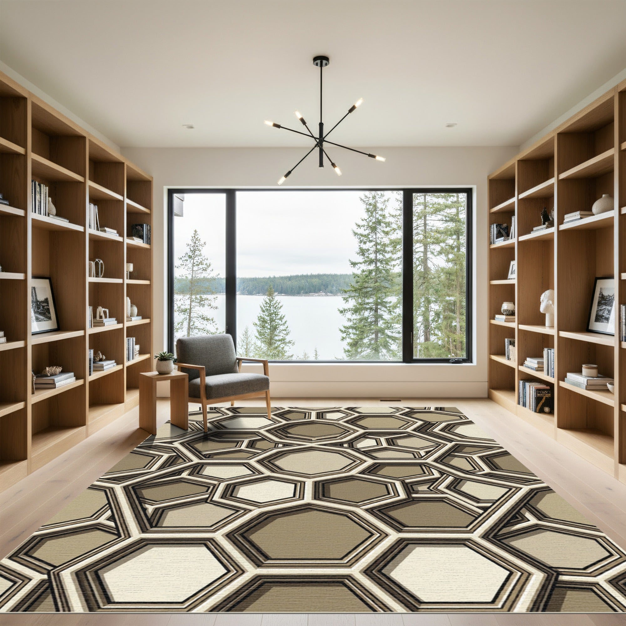 Sophisticated Beige Geometric Angular Honeycomb Rug