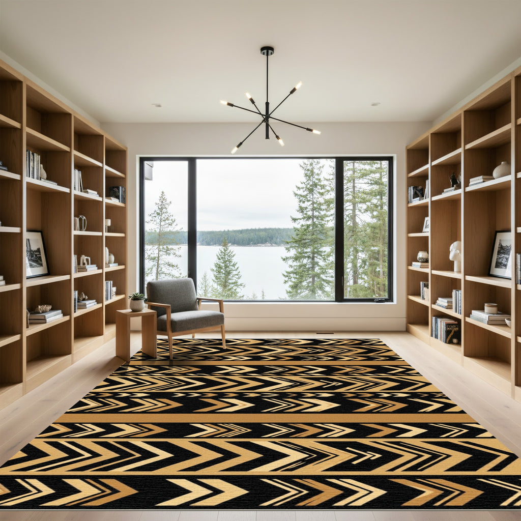 Black and gold chevron stripe composition Rug