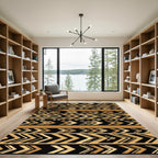 Black and gold chevron stripe composition Rug