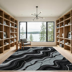 Black Gray Marble Swirl Abstract Rug