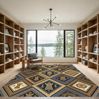 Golden Black Tribal Diamond Geometric Rug
