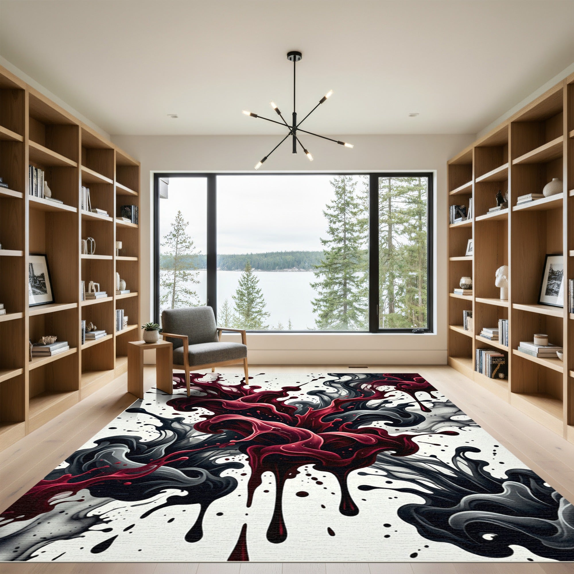 Dark Crimson Ink Swirl Abstract Art Rug