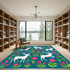 Whimsical White Deer Bloom Garden Rug