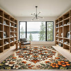 Vibrant Orange Floral Scrollwork Medallion Rug