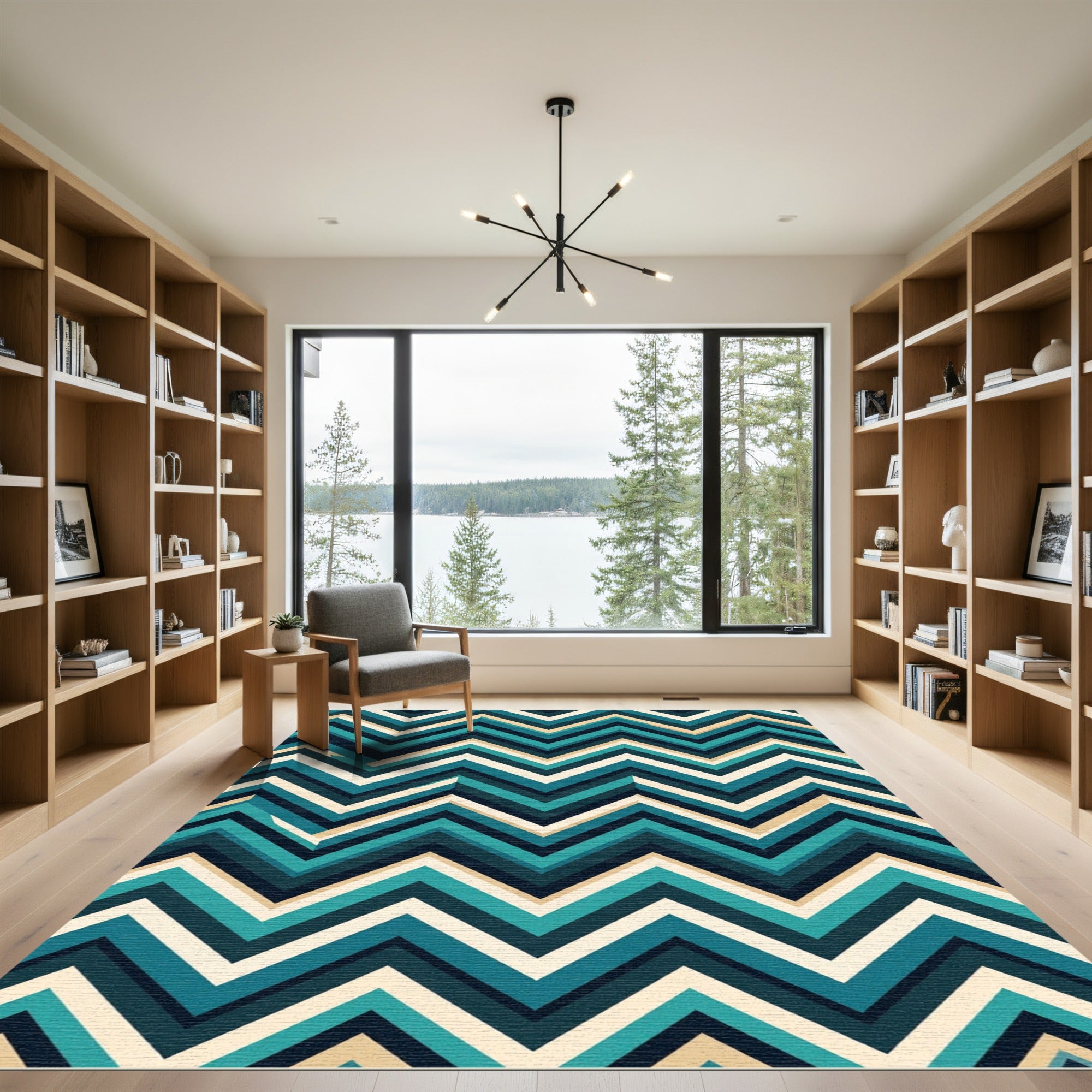 Deep Teal Chevron Zigzag Stripes Rug