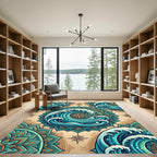 Teal Oceanic Mandala Compass Wave Illustration Rug