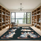 Whimsical Illustrative Gray and White Mice Rug