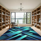 Modern Geometric Azure Rectangular Composition Rug